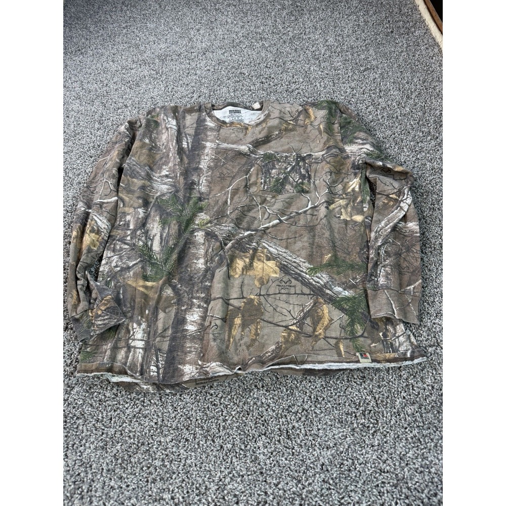 Vintage Y2K Russell Athletic Mossy Oak Camo T Shirt Men's Size 2XL Brown